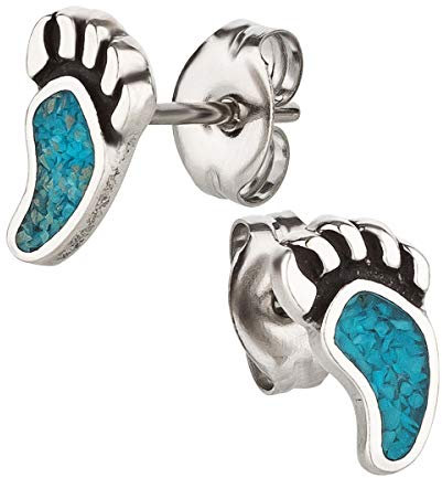 Ohrstecker Ohrringe Bärentatze Silber 925 Sterling Türkis Inlay als Ohrschmuck mit kleiner Schmuckbox - 7K - Indianer Schmuck Geschenke für Damen, Mädchen, Jungen, Kinder und Herren