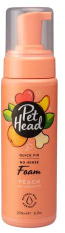 Pet Head Quick Fix Schaumshampoo ohne Ausspülen für Hunde | Pfirsichduft | Pflegt und beruhigt das Fell Ihres Hundes | Schnell und einfach zu bedienen | Sanfte Formel für Welpen | 200ml