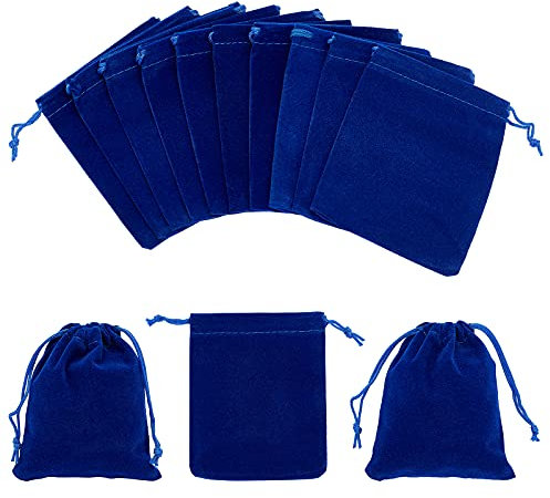 NBEADS 30 sacchetti di velluto, con coulisse, 12 x 10 cm, sacchetti regalo rettangolari, sacchetti per gioielli, sacchetti per caramelle, per feste, matrimoni, Natale e bomboniere (blu scuro)