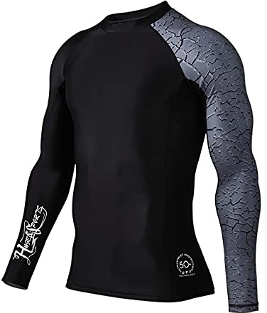 HUGE SPORTS Mens Rash Vest- Rash Guard Long Sleeve Quick Drying Wetsuit Swimming Top for Surfing BJJ Jiu Jitsu(Chapped,S)