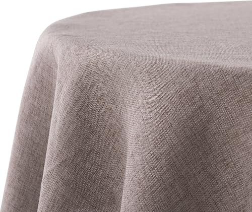 Decomira Tischdecke wasserabweisend Leinen-Optik - Fleckschutz, abwaschbar - Garten-Tischdecke Outdoor, Tischtuch Esstisch - Braun Taupe - 140 cm Rund