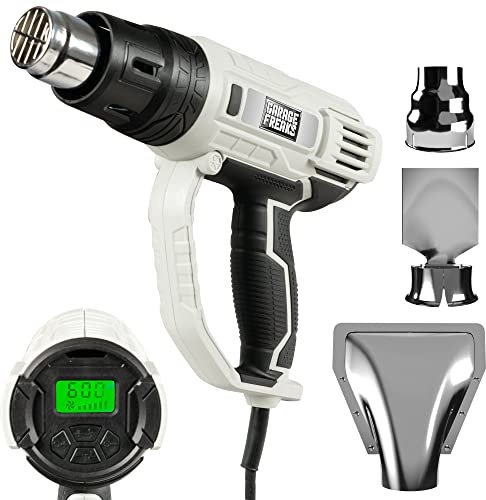 Garage Freaks Pistolet à air chaud électrique avec affichage LCD, 5 m de câble, 2000 Watt décapeur thermique Température & flux d'air réglables de 60 à 600° C, y compris 3 buses de rechange