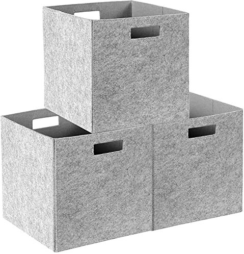 Lauatiiu Aufbewahrungsbox Filz, Faltbare 3er Set, Stoffboxen in Würfelform, Büro Spielzimmer Kinderzimmer Schlafzimmer Aufbewahrungskiste 31 x 31 x 31 cm(hellgrau)