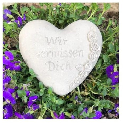 Radami Grabherz Gedenkstein - Wir vermissen Dich - Grabschmuck Grabdeko Trauerherz 10cm Natur, Handarbeit
