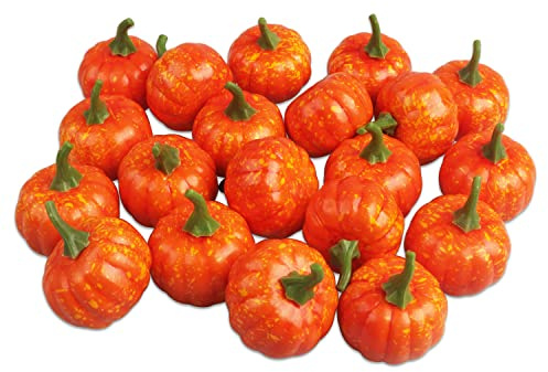Songjum 20 Stück Kleine Künstliche Kürbisse Sehr Realistisch Kunststoff Kürbisse Herbstdeko Kürbisse für Herbst-Hochzeit Halloween Thanksgiving Tischplatte Herbst-Ernte-Dekorationen
