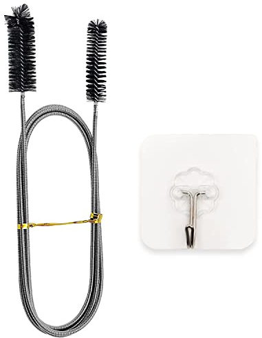 Spazzola per la pulizia del tubo flessibile, spazzola per la pulizia del tubo di scarico del detergente per frigorifero in acciaio inossidabile con gancio adesivo per tubo di scarico (nero)