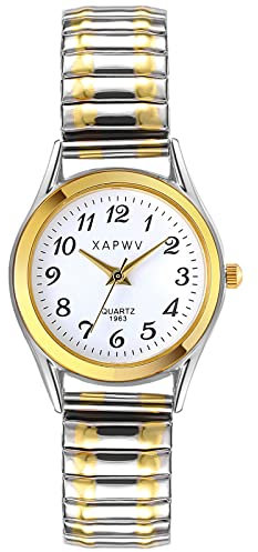 JewelryWe Damen Armbanduhr, Elegant Analog Quarz Uhr mit Digital Zifferblatt und Elastisch Legierung Armband Gold/Slber