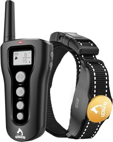 PATPET Dog Shock Collar - Rechargeable Dog Training Collar with Remote for Medium Large Dogs, 3 Training Modes (Beep/Vibration/Shock) IPX7 Waterproof 1000Ft Electric Dog Collar (Black)