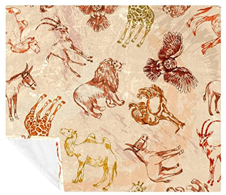 Couverture polaire super douce de luxe - Motif animaux du désert, lion, girafe, chameau, chouette