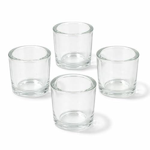 Teelichtgläser 6,5 x 6 cm aus dickwandigem Glas 4er Set - runde Teelichthalter für Teelichter bis 38 mm - Kerzengläser für kleine Kerzen & Votivkerzen bis Ø 4 cm - Windlichter Klar transparent