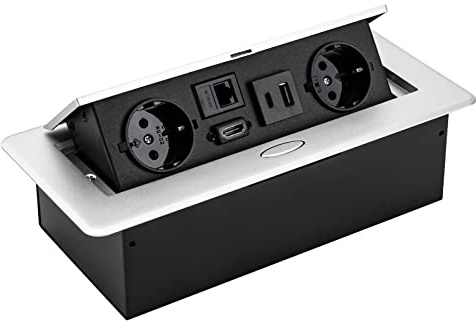 Base de mesa oculta, zócalo de mesa, zócalo desplegable, enchufe de mesa retráctil, con 2 enchufes europeos LAN HDMI y 5 V 2 A USB Typec cargadores