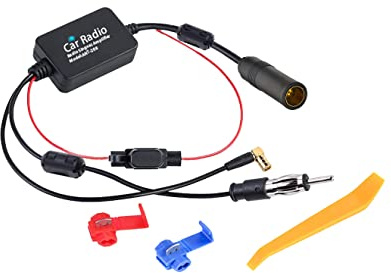 Vecys FM/AM DAB DAB+ Car Antenna Signal Amplifier Booster DIN Female to DIN Male to SMB Female Right Angle Adapter 12V Car Radio Signal Amplifier