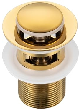 BALNEO Bouchon Évier Universel Cone Pop-Up Or, Laiton, Antirouille, 4 Joints, Bonde, 62mm X G1 1/4, avec Trop-Plein, Click B-Click