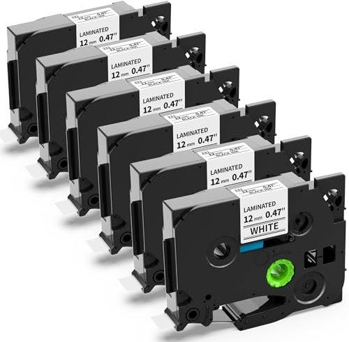 TZe-231 12mm Weiß, Kompatibel mit Brother P-touch Bänder 12mm TZe231 TZ-231 TZe-231s TZe 12mm 0.47 Laminiertes Schriftbänder für Ptouch H100LB H105 1010 H107 1000 1005 1280, Schwarz auf Weiß, 6 Pack