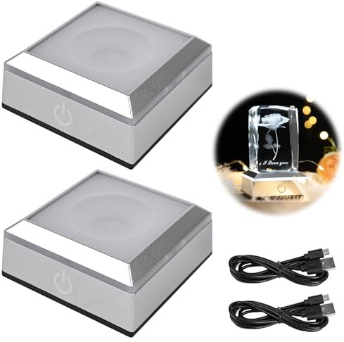 Base Luminosa a Led, 2 Pack Base Per Display a Led, Base Di Cristallo Illuminata Quadrato con Interruttore Sensibile Al Tocco 6 Colori per Gioielli In Vetro Arte Laser 3D In Vetro