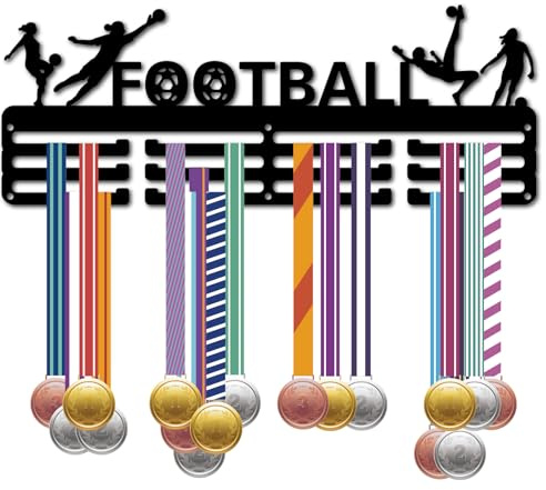CREATCABIN Fußball-Medaillenhalter,Aufhänger,Medaillen-Präsentationsständer,Schwarzes Metall,Eisen,Medaillenhalter,Regal,Sport-Medaillenständer,Rahmen,Wandmontage Für Fußballsportler,40x15cm