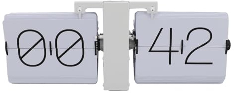 Big Flip Clock, Retro Mechanical Flip Clock 24Hour Tabletop or Wall Mount Adjustment Automatic Flip Clock for Bedroom Living Room (White PT Font)