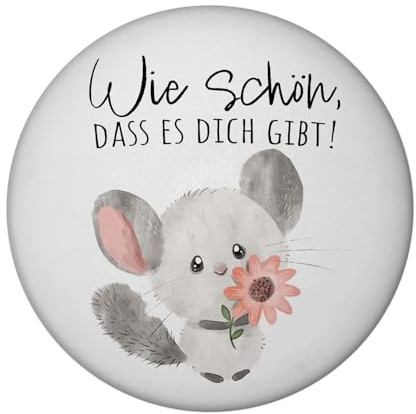 Chinchilla Magnet rund rund mit Spruch Wie schön DASS es Dich gibt zum Geburtstag knuffiger Hamster-Maus Gruß für Freundin