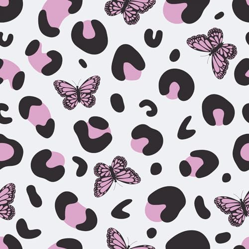CRE8TIVE Pink Leopard Print Wallpaper Peel and Stick Butterfly Wallpaper for Girls Bedroom Removable Contact Paper Self Adhesive Pink Vinyl Wrap for Cabinet Dressers Furniture 30.5cm x 300cm