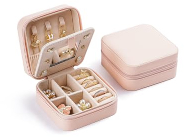CASEGRACE Reise-Schmucketui, kleine Schmuckschatulle mit Spiegel-Design, tragbarer Schmuck-Reise-Organizer, Aufbewahrungsbox für Ringe, Ohrringe, Halsketten, Armbänder, Geschenk für Frauen und