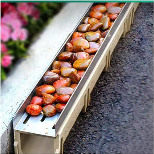 YEHOZZ Kanalablauf-Set Für Den Außenbereich, 1 M, Kanalablauf-Set Für Garten, Terrasse, Boden, Beton, Schlamm, Regenrinne Mit U-Metallgittern Zum Befüllen Von Kieselsteinen,100x22x15cm