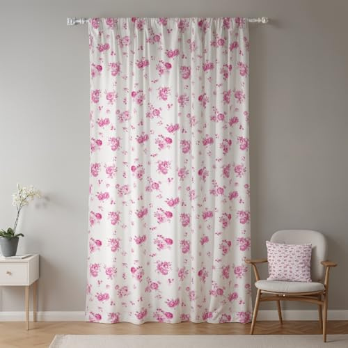 ggaimwf Wildblumenvorhänge Blumendruck Bauernhaus Landhaus Schlafzimmervorhänge Rosa Natürliche Vorhänge Bleistiftfalte für Wohnzimmer Küche Garten-Terrassentür 135x175 cm 1 Paneel