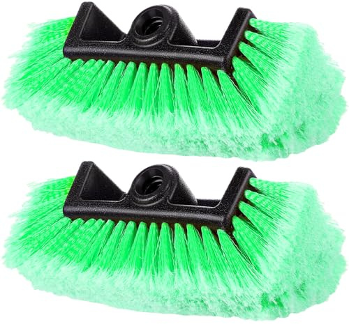 Tanlade 2 testine per lavaggio auto con setole morbide per il flusso attraverso la spazzola per la pulizia dell'auto, attrezzatura per il lavaggio di auto, camion, camper, barca, camper (verde, 25 cm)