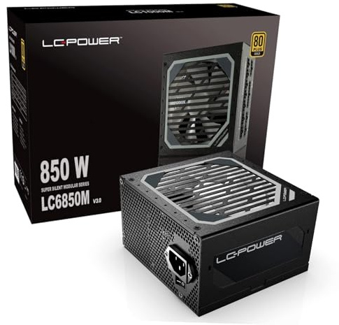 LC-POWER Super Silent Modular 850W Netzteil PC, 80 Plus Gold, ATX 3.0, PCIe 5.0, Voll Modular, 135mm Lüfter, Leise Gaming Netzteil, PC Gaming Netzteil 850 Watt - Schwarz(LC6850M-V3.0)