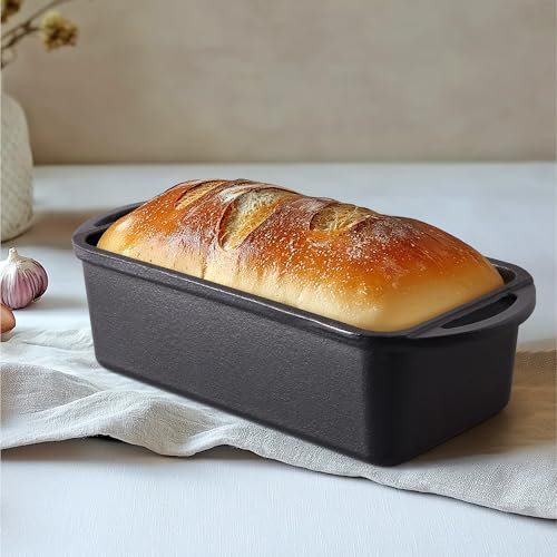 Navaris Stampo Pane in Cassetta - Teglia Plumcake in Ghisa - 26 cm - Cottura al Forno e Barbecue - Distribuzione Uniforme del Calore per Dolce e Salato - Nero Smaltato