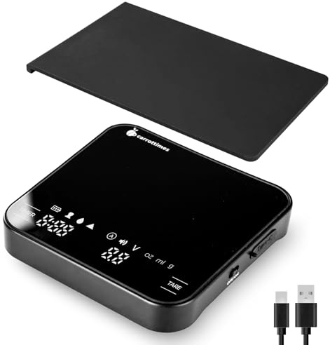 carrottimes Wiederaufladbare Mini Kaffeewaage mit Timer, 2 kg/0,1 g Präzision Espresso Waage, Tragbare Digitale Kaffee Waage mit 4 Modi für Espresso und Pour-Over-Kaffee (schwarz)