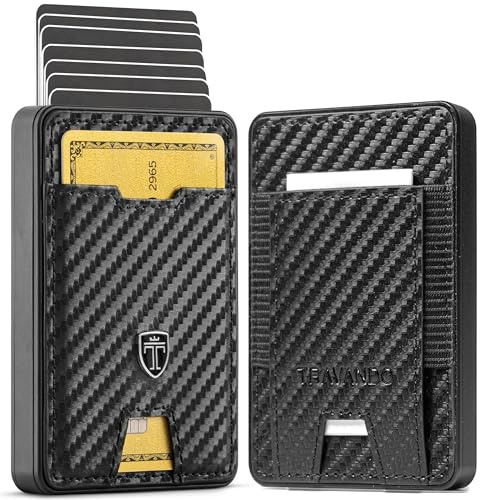 TRAVANDO SWYPE Alluminio Portafoglio Uomo Slim - Portacarte Protezione RFID - Porta Tessere piccolo con cinturino Porta Soldi - Portafogli Di Credito - Smart Wallet (Vassoio porta soldi, Carbonio)