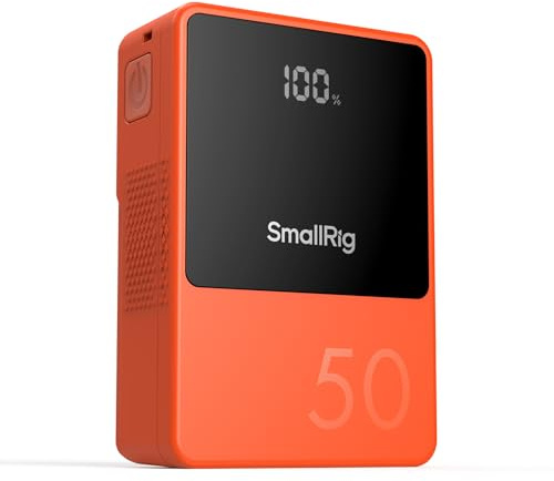 SMALLRIG Batería V Mount VB50, 50 Wh/3400 mAh, con Carga Rápida PD 45 W USB-C, con D-Tap, USB-A, Dos Puertos de CC, Pantalla OLED, para Cámara DSLR, Videocámara, Teléfono, Color Naranja - 4871