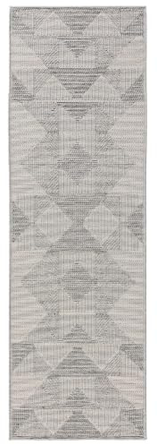 benuta Nest Teppich Bronco - Grau 80x250 cm - Kunstfaser - Outdoor geeignet - Läufer & im Style: Geometrisch, Minimalistisch - Pflegeleicht für Wohnzimmer Schlafzimmer