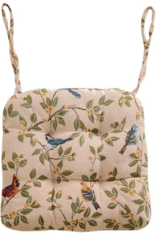 vctops Farmhouse Bird Print Chair Cushions with Ties U-Shaped Soft Comfortable Chair Pads Non Slip Seat Cushions for Indoor Dining Room and Kitchen Chairs (White,16x16)