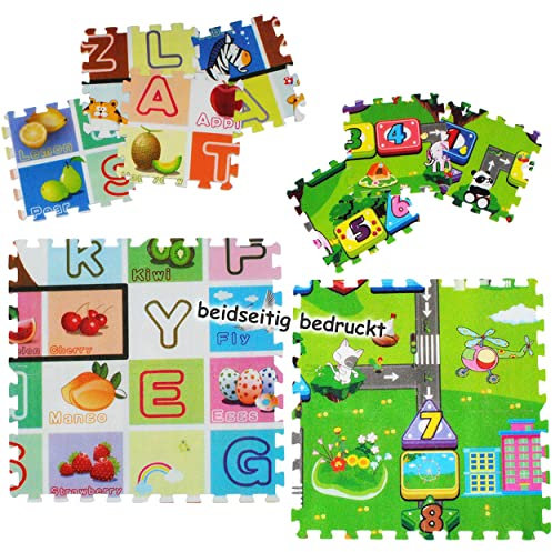 alles-meine.de GmbH 8 TLG. Set Puzzle Teppich aus Moosgummi - 2 SEITIG - Buchstaben ABC/Alphabet & Spielstraße - 8 Matten aus Schaumstoff - zum Puzzeln/Puzzleteppich EV..