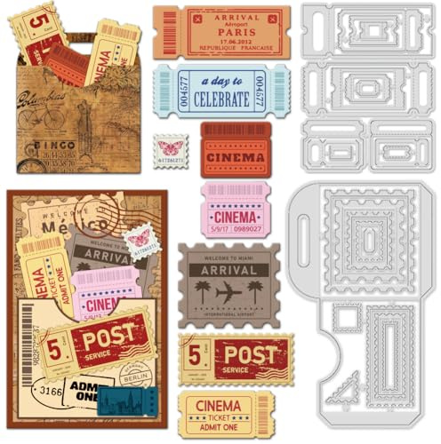 INFUNLY Stanzformen für Briefmarken Banner Zum Basteln von Karten Vintage Etiketten Metallstanzungen Spitzenrahmen Anhänger Stanzformen Prägeschablonen Vorlage für DIY Scrapbooking Basteln Alben Dekor