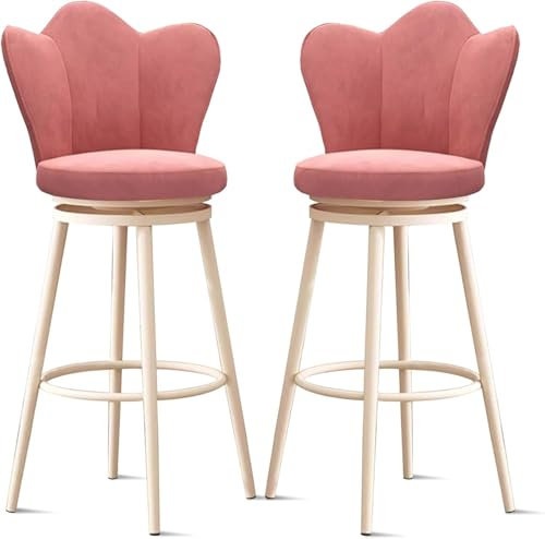 Moderner rosafarbener, gepolsterter hoher Drehhocker, Set mit 3 Barhockern, Barhockern mit Fußstütze, goldfarbenes Bein, Küche, Kneipe, Barstühle, 65 cm, weißes Bein, 2 Stück