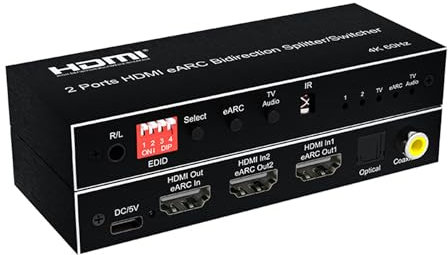 Extracteur Audio HDMI eARC, 2/4 ports bi-directionnel HDMI eARC Audio extracteur 4K 60Hz HDMI Toslink SPDIF COAXIAL 5.1CH Switch Audio HDMI & convertisseur Splitter (2 ports HDMI)