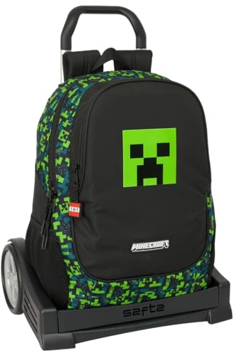 Safta MINECRAFT TNT - Mochila Escolar, Espalda Ergonómica, con Carro Evolution, Ideal para Niños de Diferentes Edades, Cómoda y Versátil, Calidad y Resistencia, 32x16x44 cm