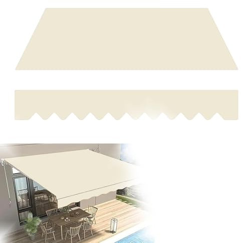 XUOUP Markisenersatzgewebe (Ohne Rahmen) 280G Polyester Ripstop Wasserdichtes Gewebe Einziehbare Markisenschutzhülle Anwendbar auf Markise Geeignet für Innenhöfe,5×3m(196×118in),Beige