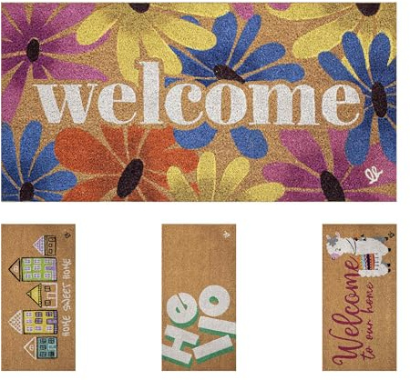 OLIVO.shop | FANTASY 13 - Zerbino ingresso cocco, Zerbino ingresso esterno casa, Tappeto cocco con scritte e stampe colorate, 40x80 cm (PAINTED FLOWERS)