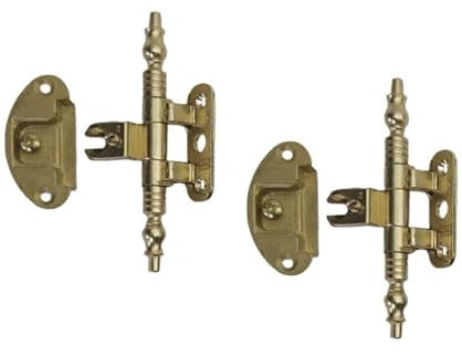 2 Pezzi Cerniera Dorata Cerniere per Mobili Antichi Cerniera per Ante in Battuta Arte Povera stile barocco completa di basetta, Finitura Dorato kit completo