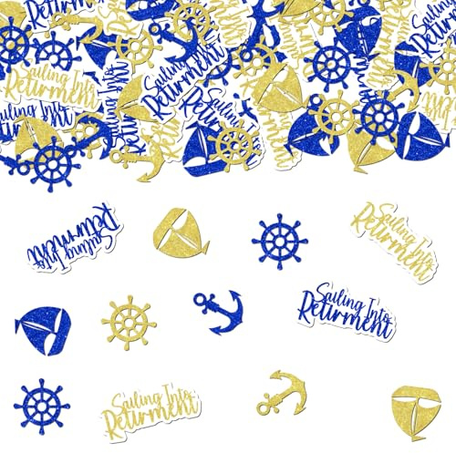 200 coriandoli a tema nautico, decorazioni per la tavola di pensionamento, blu oro a tema nautico, carta da spargere felice festa di pensionamento, decorazione per marinai ufficialmente in pensione