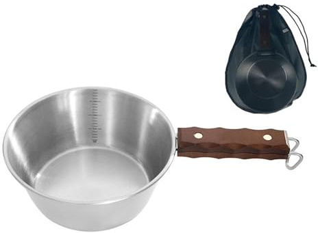 Ciotola in acciaio inox con manico, ciotole da campeggio per zuppe calde – Campeggio Bowl Cup impilabile in acciaio inox con manico, 2000 ml miscela di acciaio inox, ciotola da trekking con grande