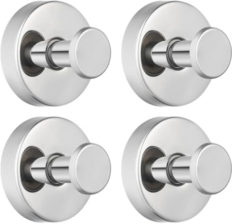 Eolax Crochets à ventouse pour la douche/salle de bain amovibles pour les serviettes, crochets en acier inoxydable sans perçage pour le verre, le miroir, le carrelage, la cuisine (lot de 4) Chromé