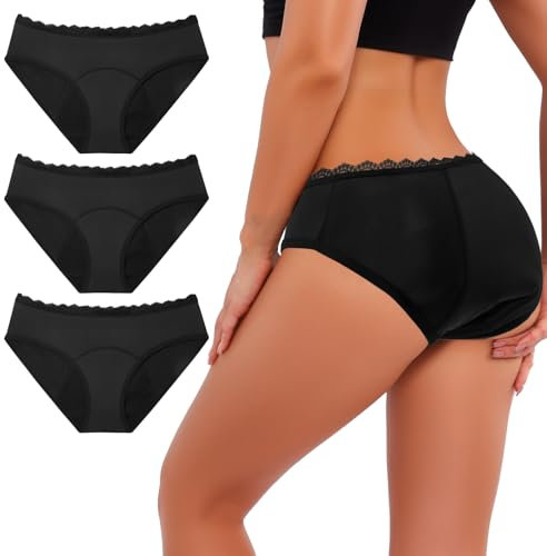 TrueEase Periodenunterschwäsche Starke Blutung SaugfäHigkeit Perioden Unterwäsche Lecksicher Menstruation Unterhosen Slips mit Wäschesack 3er Pack