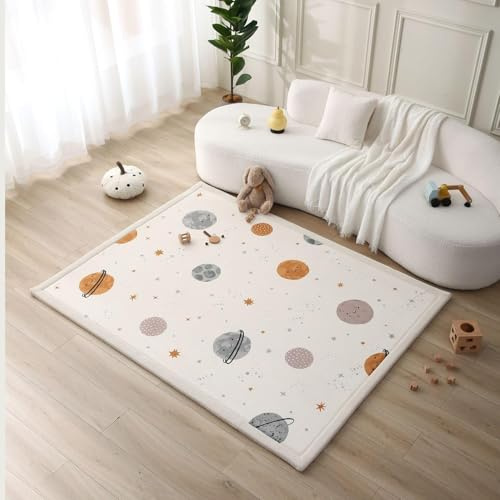 Hakuna Matte CloudSoft Baby Play Mat for Floor 60 x 80 Planets – Coral Velvet Memory Foam Rug for Crawling & Cozy Play – Non-Slip, Water-Resistant, Easy-CareTummy Time Mat, Playmat for Playpen