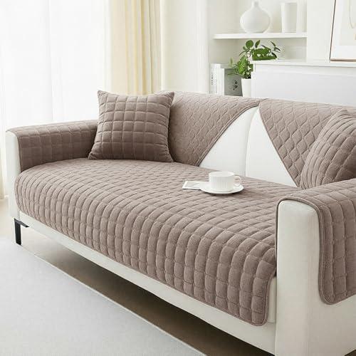 LUSCHEER Sofa Covers 1 2 3 Seater Soft Flannel Couch Cover, Universal Cushion Covers Non-Slip for Corner L Shape Sectional Sofa Furniture Protector (Brown, 70x150cm)