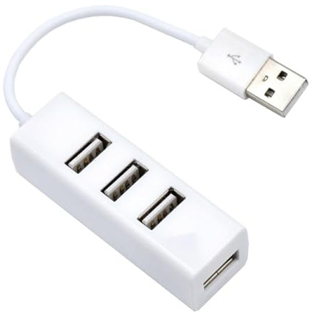 Hub - Mini hub de 4 Puertos USB 2.0, Cable de 12 cm, Color Blanco, Ideal para expandir la conectividad de Dispositivos.