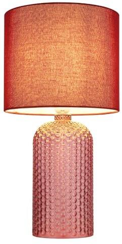 Nachttischlampe rot Glas Tischleuchte Wohnzimmerlampe Textil Tischlampe Leseleuchte, 1x E27, DxH 26,5 x 50 cm